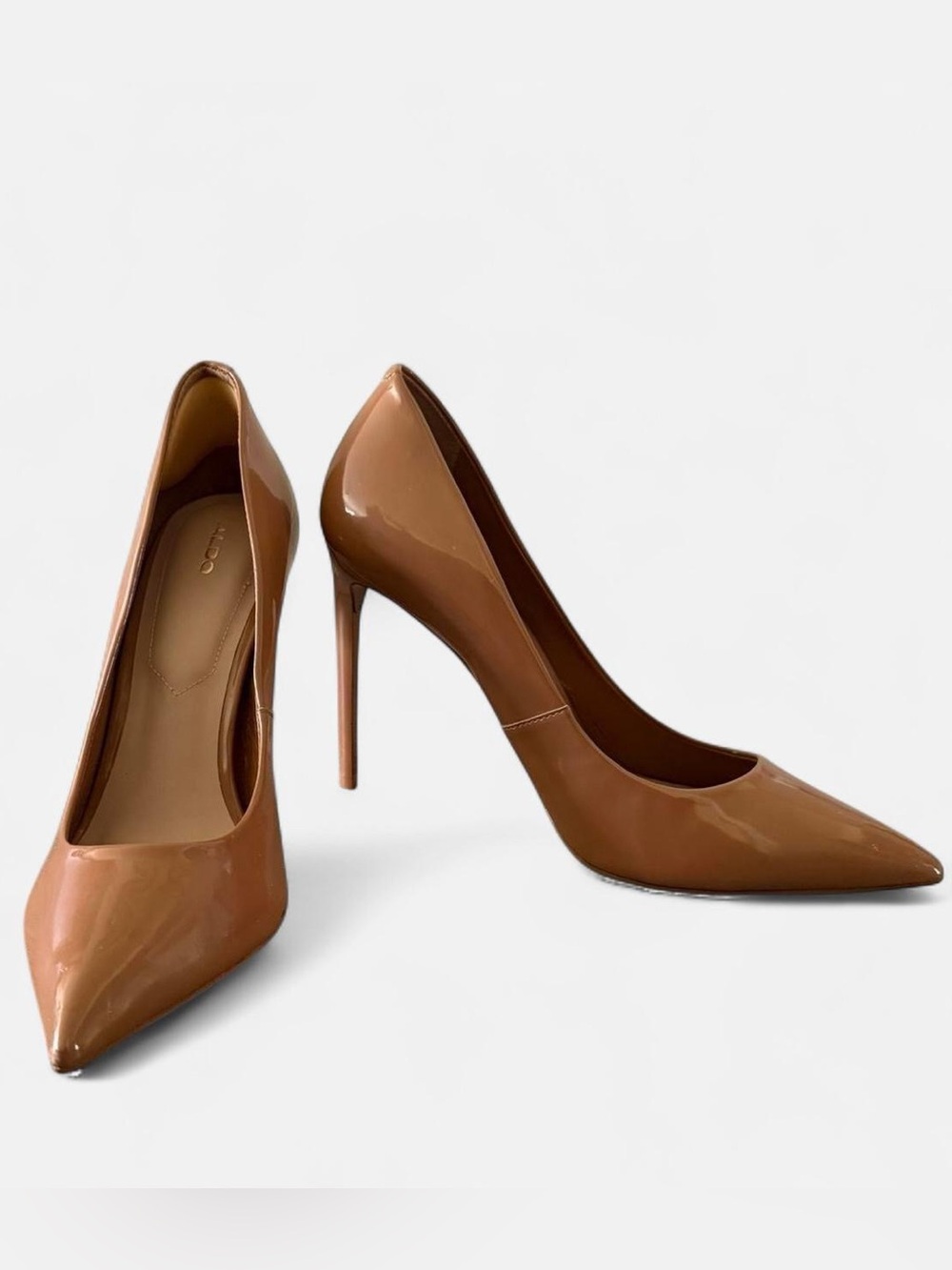 Aldo Camel Brown Patent Pointed-Toe Stiletto Heels